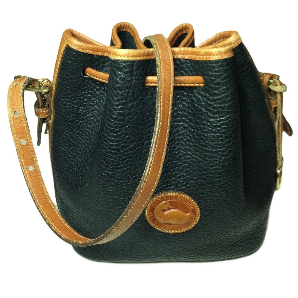 Vintage Dooney & Bourke All-Weather Leather Bucket Bag in Black & Tan